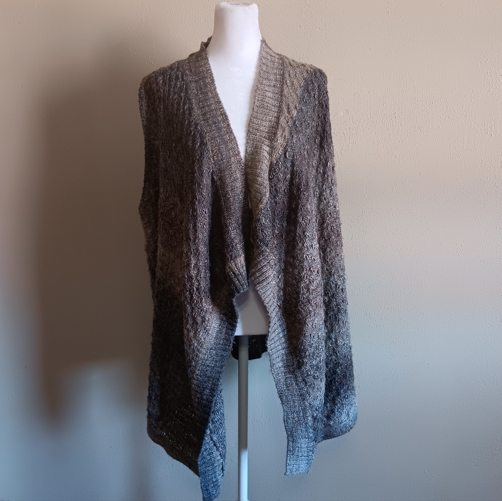 Boho Fall Neutral Casual Poncho Cardigan Wrap Sweater Knit Layers Cato XL Office - Picture 1 of 9